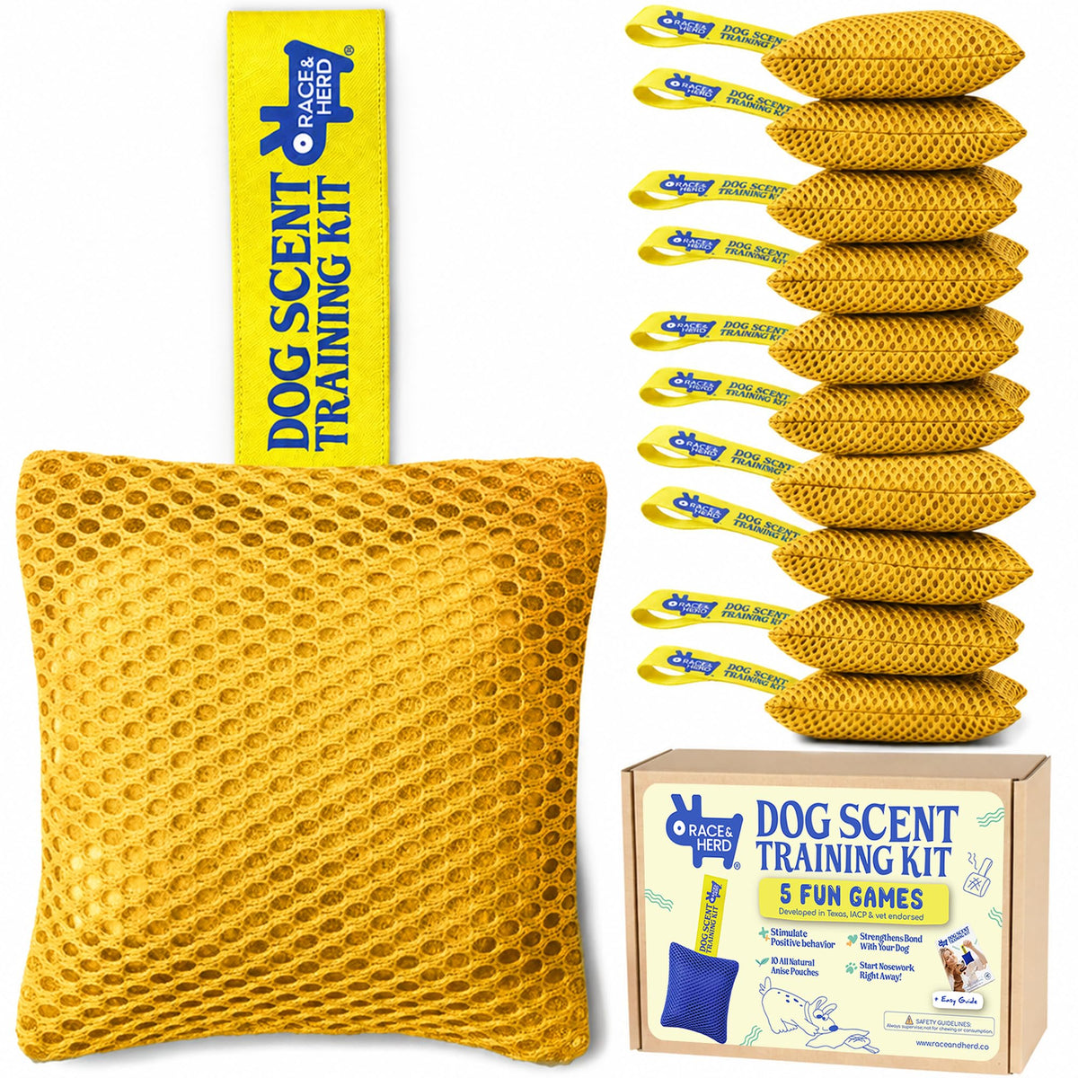 Original Dog Scent Training Kit — 10 Pcs Pouches Nosework Set (Gold)