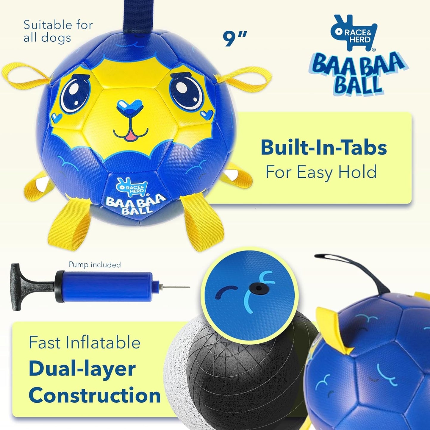 BaaBaa Ball |  Dog Soccer Ball With Tabs