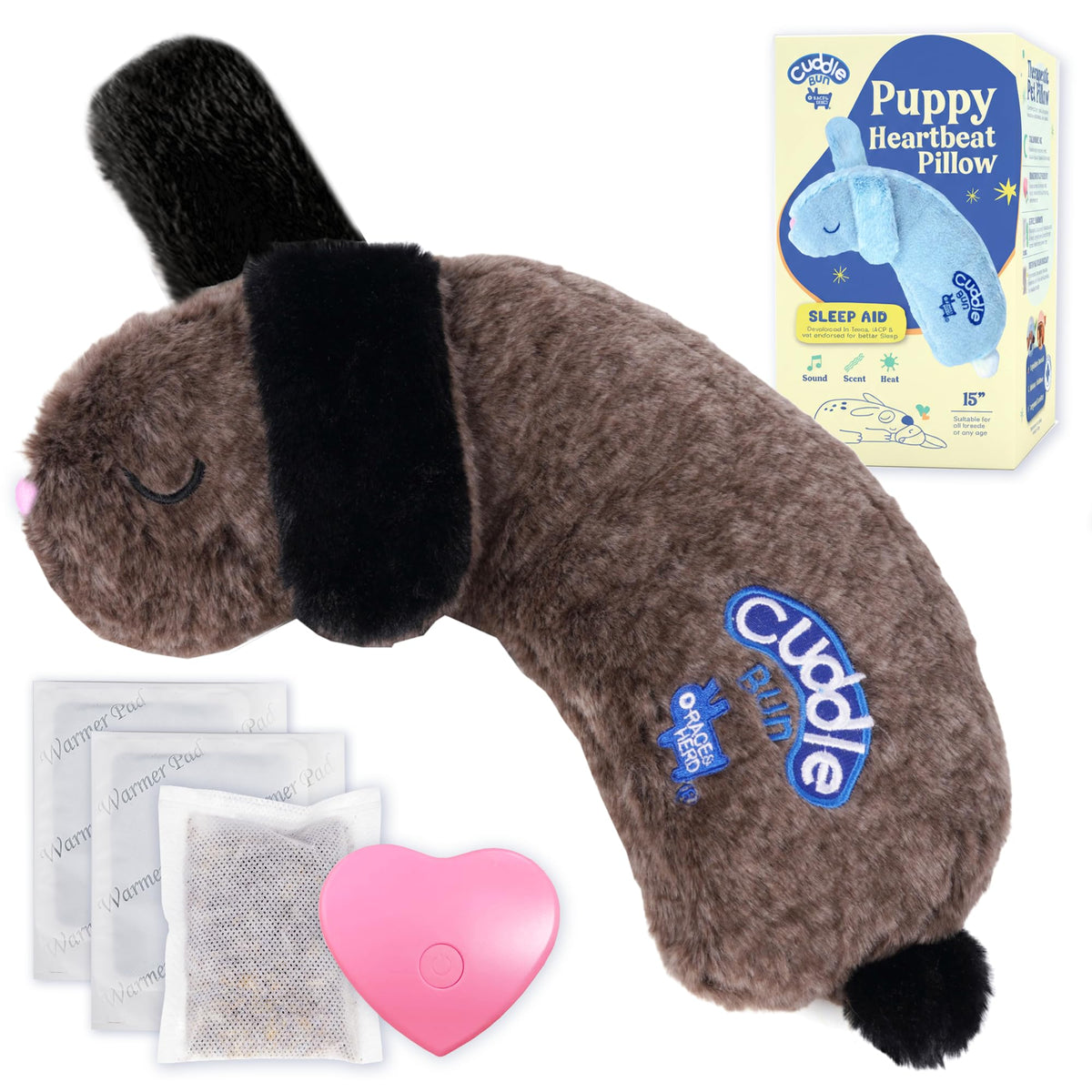 CuddleBun Heartbeat Puppy Toy Sleep Aid — Cuddler Pillow (Cocoa)