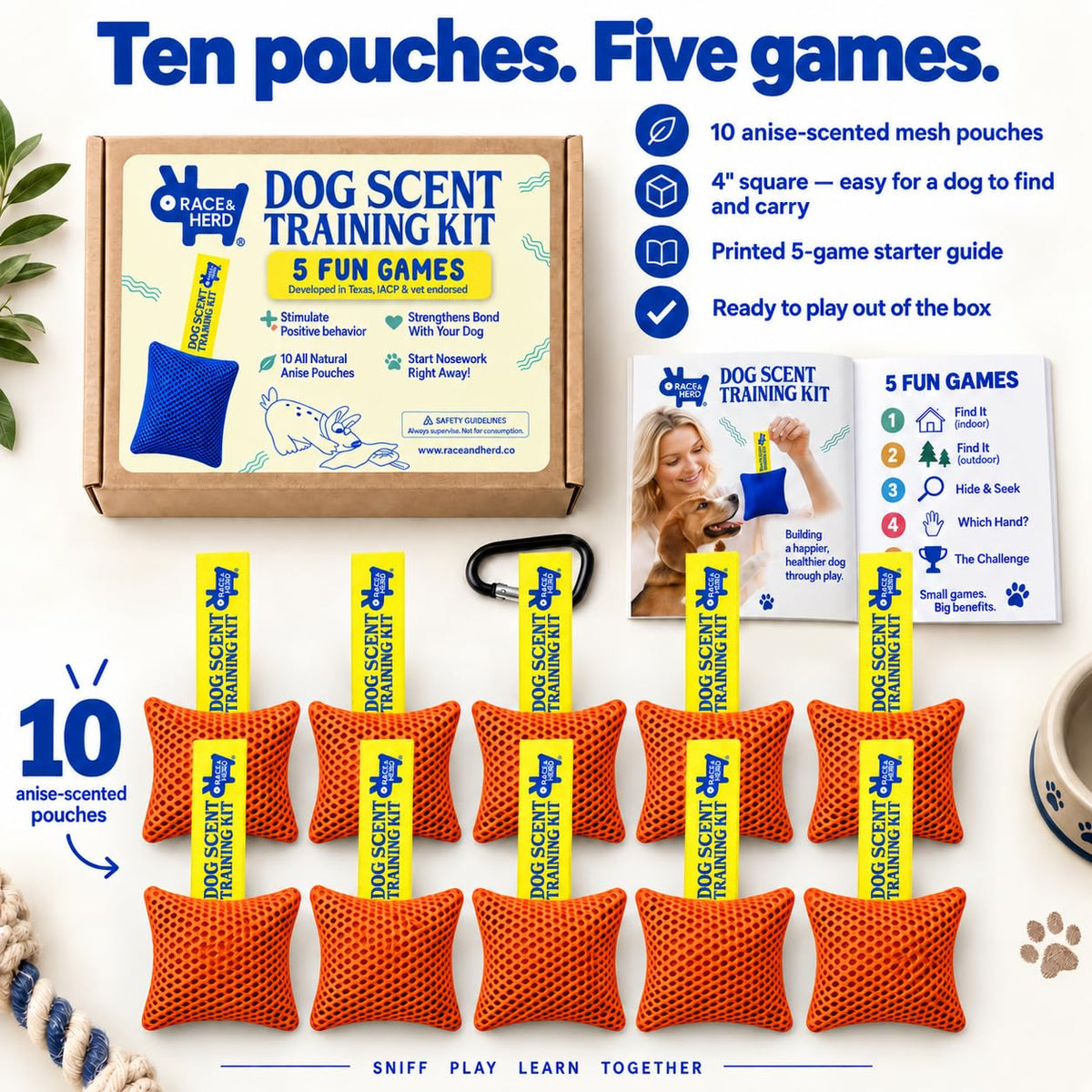 Original Dog Scent Training Kit — 10 Pcs Pouches Nosework Set (Tangerine)