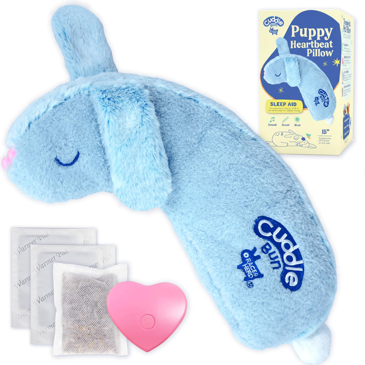 CuddleBun Heartbeat Puppy Toy Sleep Aid — Cuddler Pillow (Sky)
